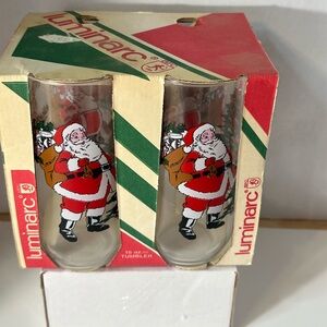 Vintage Christmas Glasses‎ Luminarc Santa Claus/Reindeer Sleigh/Tree 16oz New